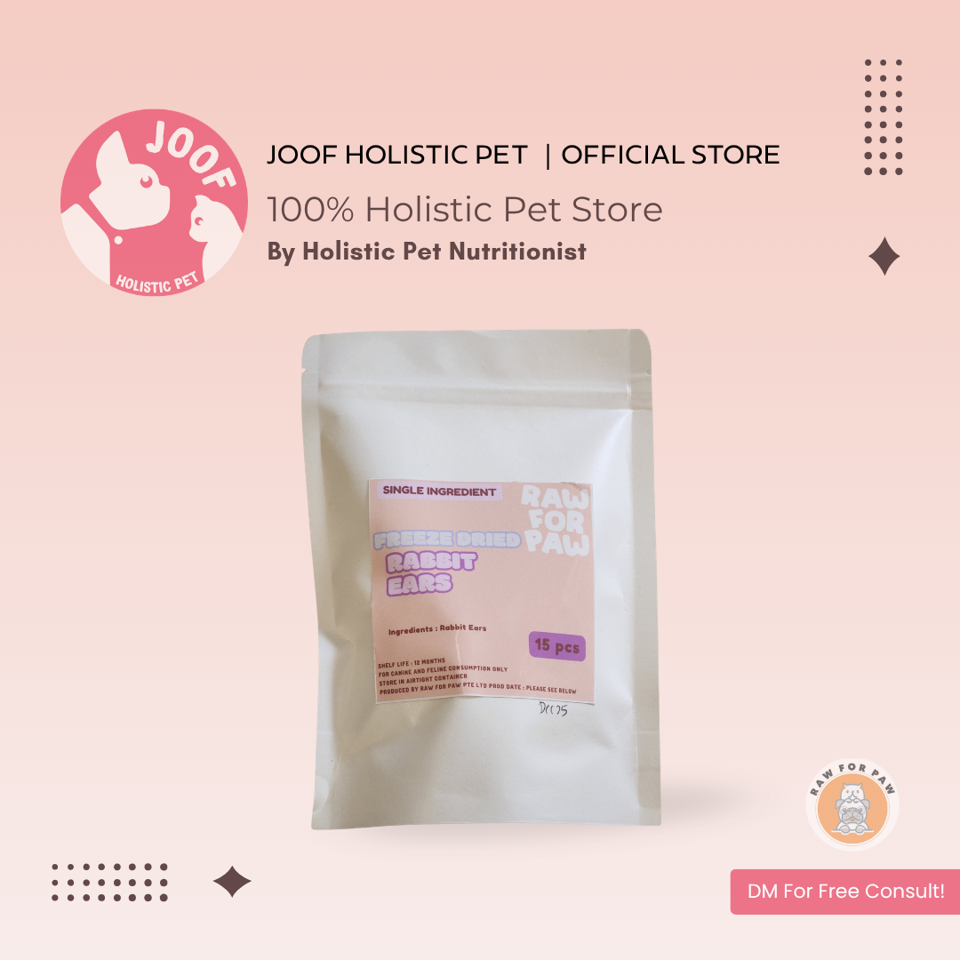 Raw for Paw Wild Rabbit Ears Fur-On (15pc) Dental Natural Dewormer Treat for Dogs