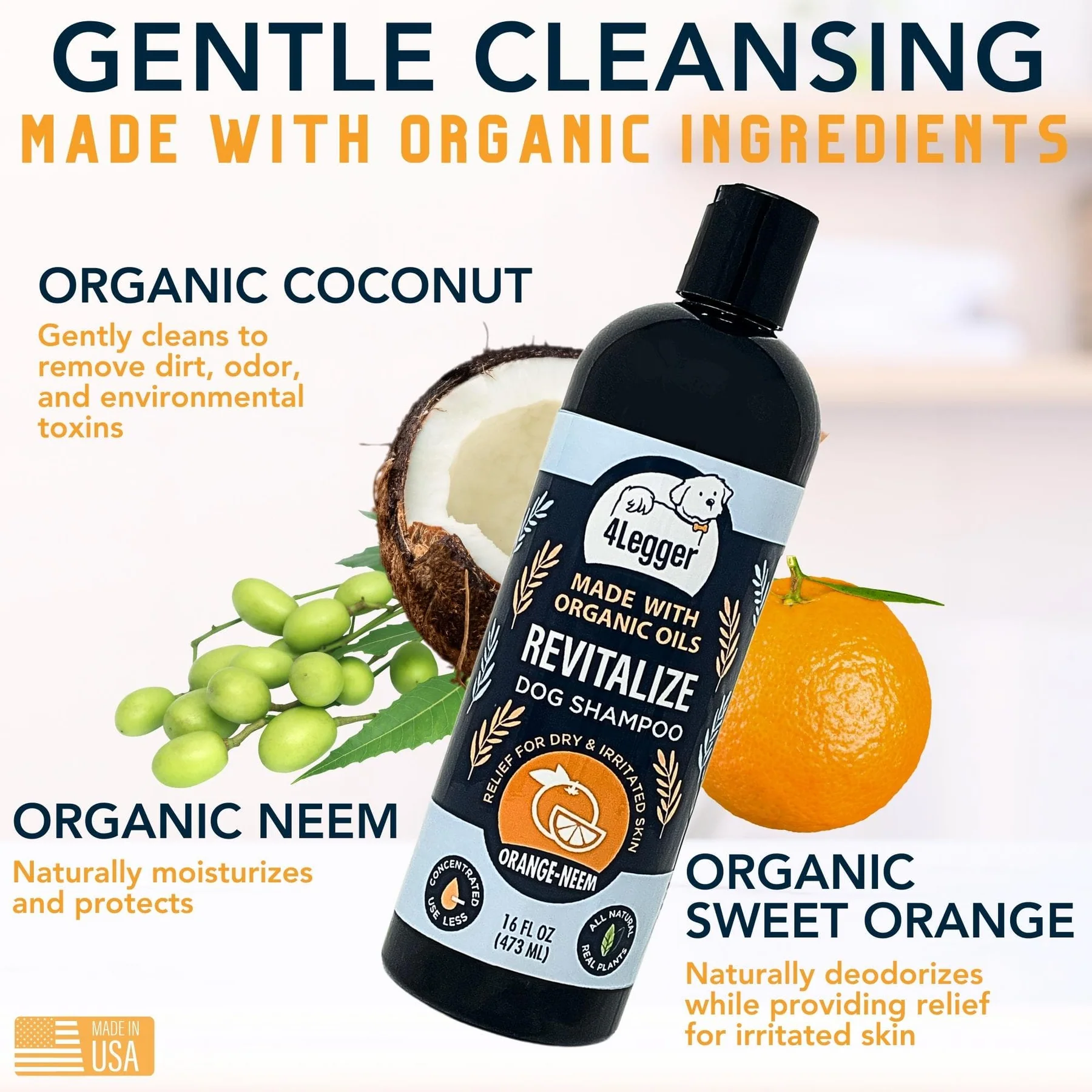 4Legger Revitalize, Neem Anti-Flea USDA Certified Organic Shampoo (8oz) | Flea Dermatitis, Irritated Skin Shampoo for Dogs