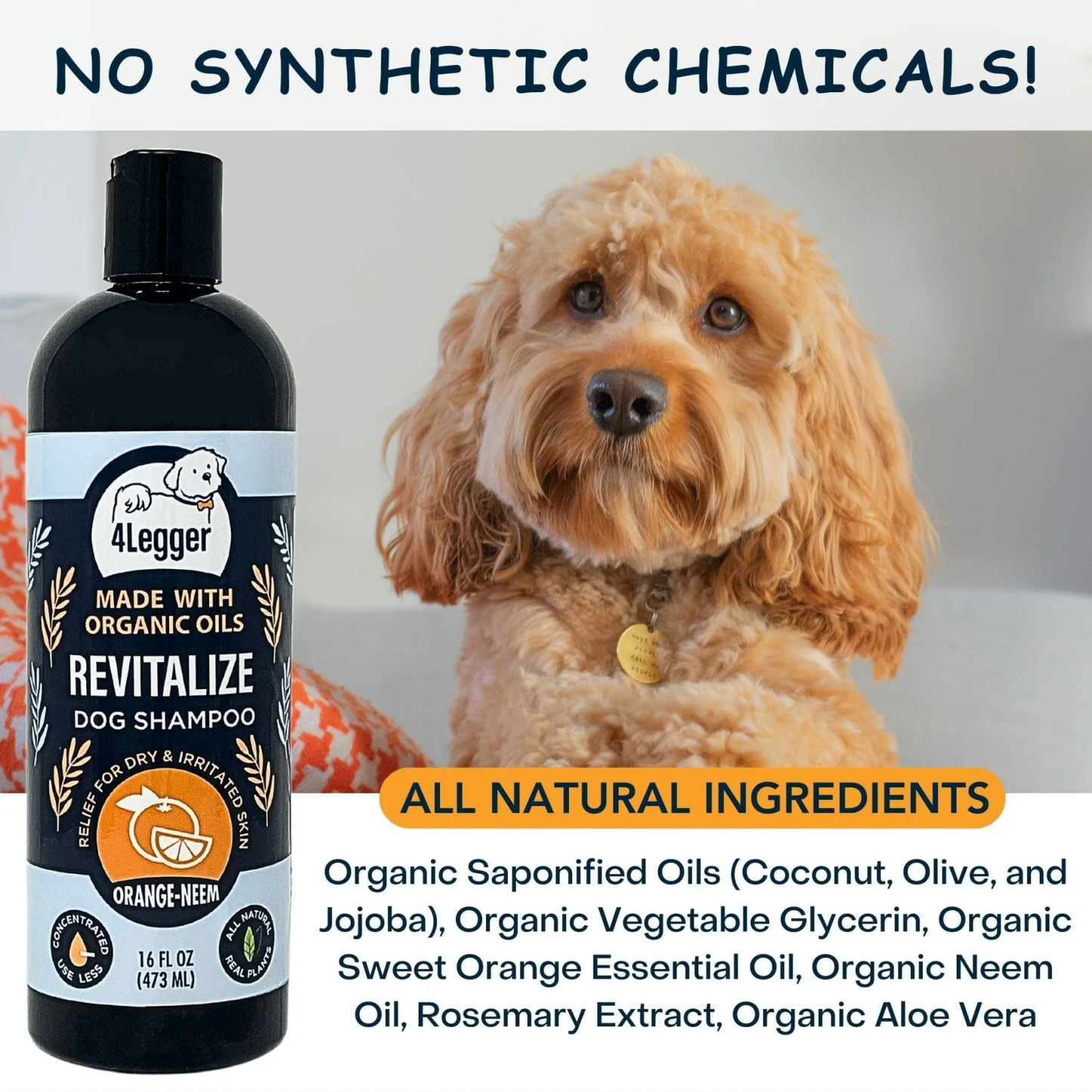 4Legger Revitalize, Neem Anti-Flea USDA Certified Organic Shampoo (8oz) | Flea Dermatitis, Irritated Skin Shampoo for Dogs