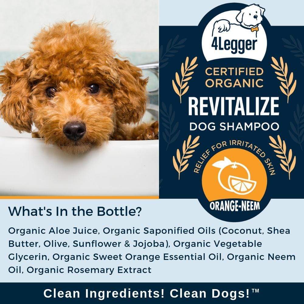 4Legger Revitalize, Neem Anti-Flea USDA Certified Organic Shampoo (8oz) | Flea Dermatitis, Irritated Skin Shampoo for Dogs