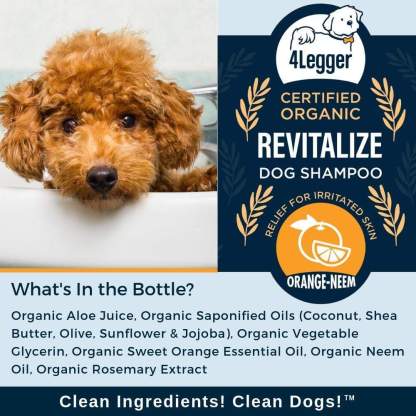 4Legger Revitalize, Neem Anti-Flea USDA Certified Organic Shampoo (8oz) | Flea Dermatitis, Irritated Skin Shampoo for Dogs