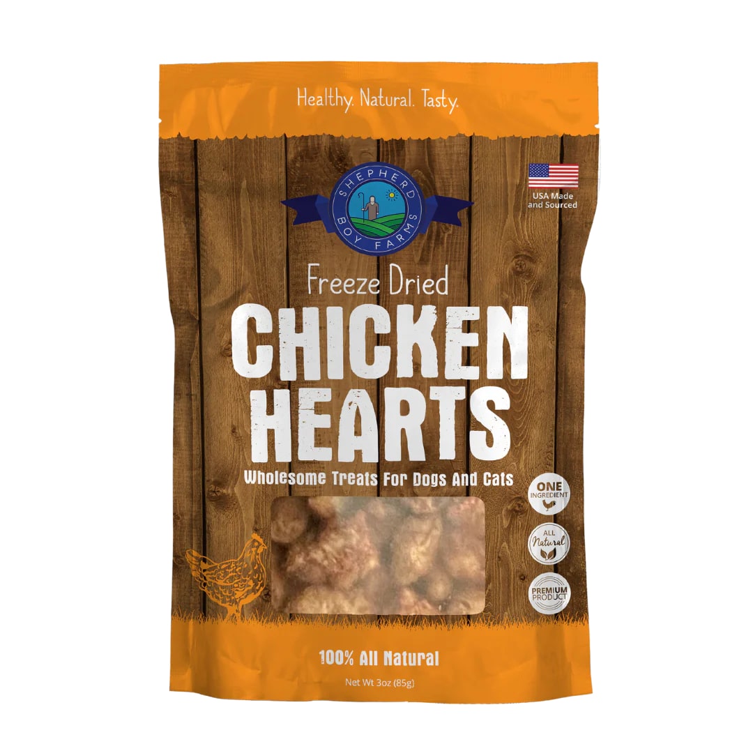 Shepherd Boy Farms Chicken Hearts | Freeze-Dried Treats Whole Food Toppers For Dogs and Cats | Premium Pet Treats
