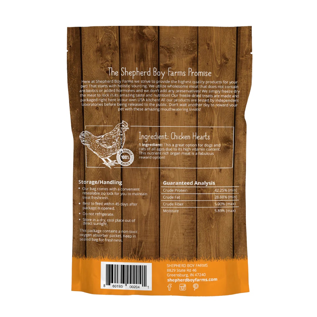 Shepherd Boy Farms Chicken Hearts | Freeze-Dried Treats Whole Food Toppers For Dogs and Cats | Premium Pet Treats