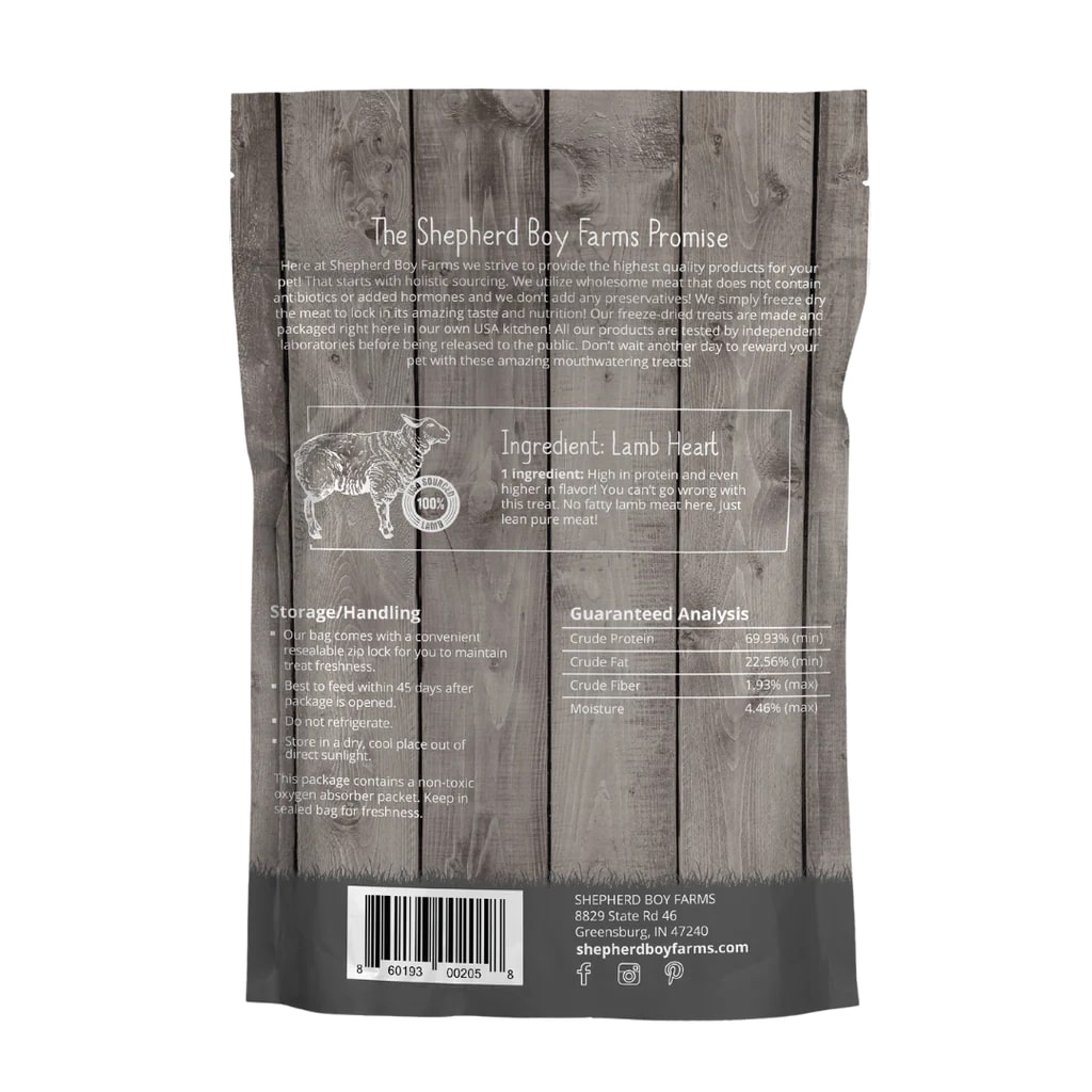 Shepherd Boy Farms Lamb Hearts | Freeze-Dried Treats Whole Food Toppers For Dogs and Cats | Premium Pet Treats