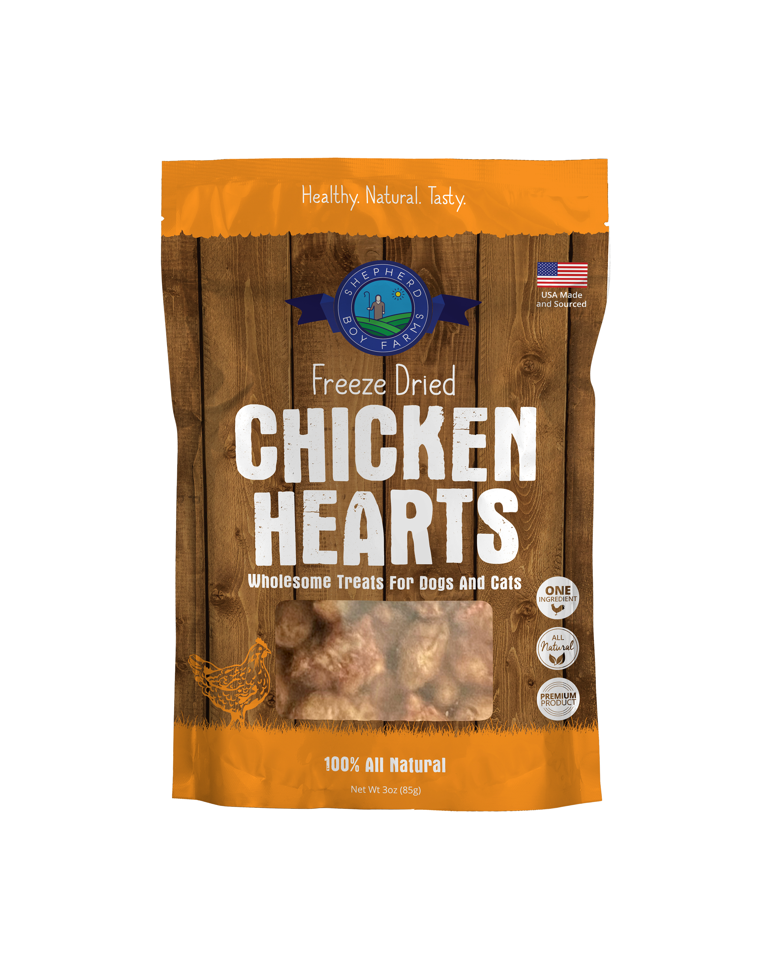 Shepherd Boy Farms Chicken Hearts (3oz) Freeze Dried Organ Taurine Training Treat for Dogs and Cats