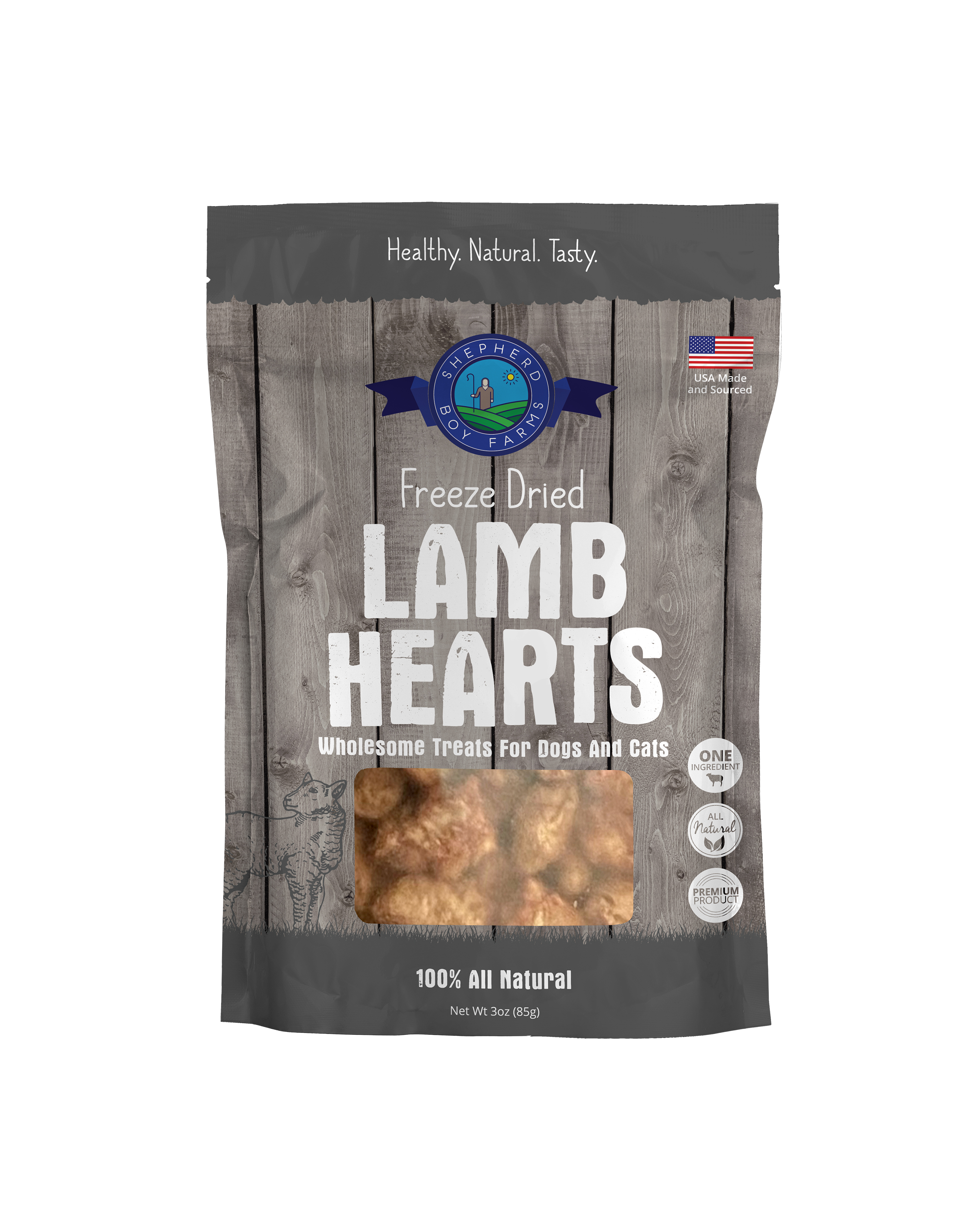 Shepherd Boy Farms Lamb Hearts (3oz) Freeze Dried Novel Protein Organ Training Treat for Dogs and Cats