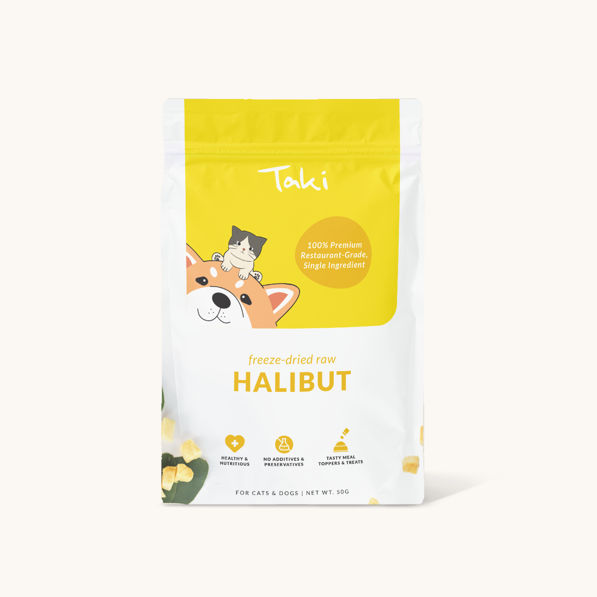 Taki Pets Halibut 50g | Freeze-Dried Treats Whole Food Toppers For Dogs and Cats | Premium Pet Treats