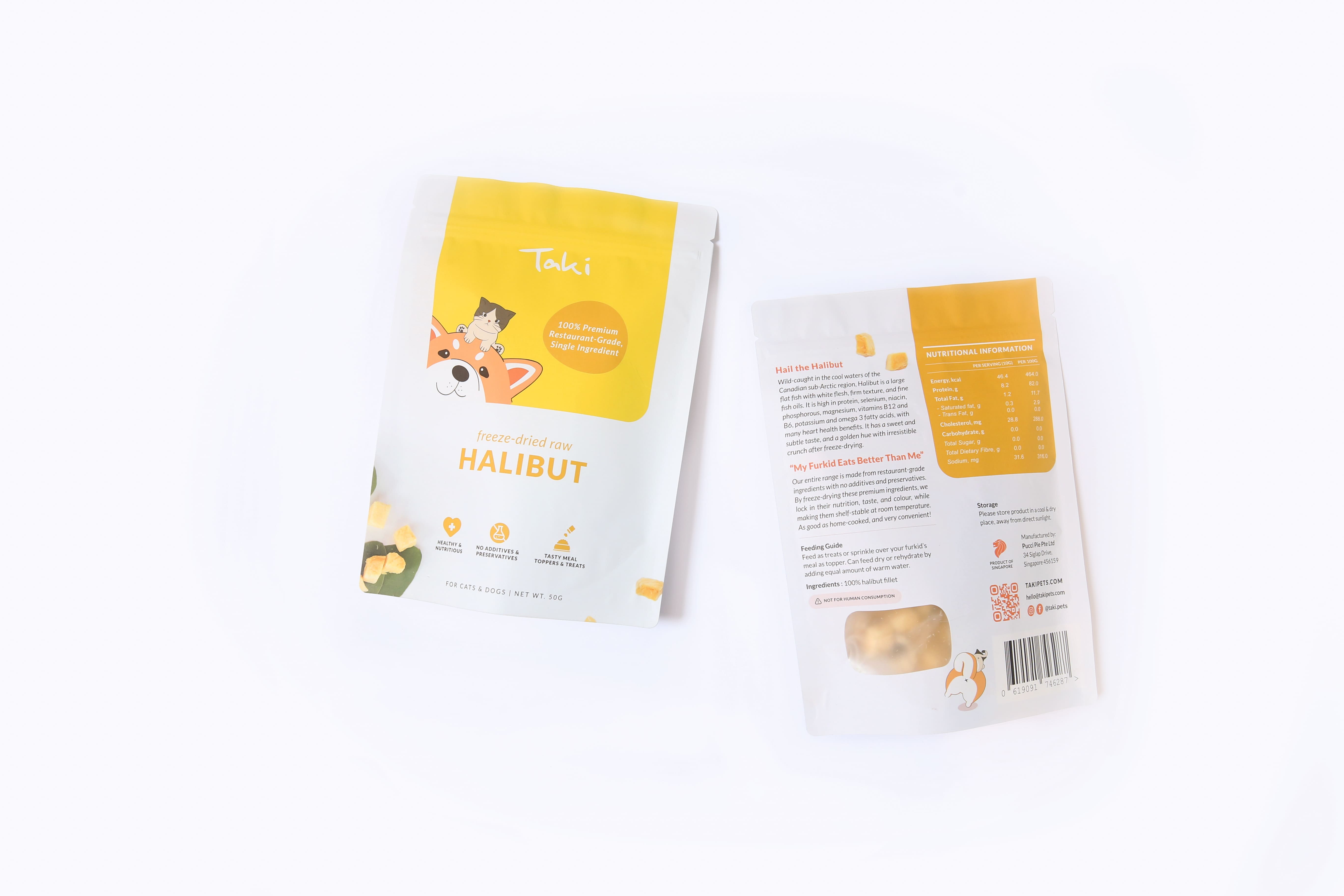 Taki Pets Halibut 50g | Freeze-Dried Treats Whole Food Toppers For Dogs and Cats | Premium Pet Treats