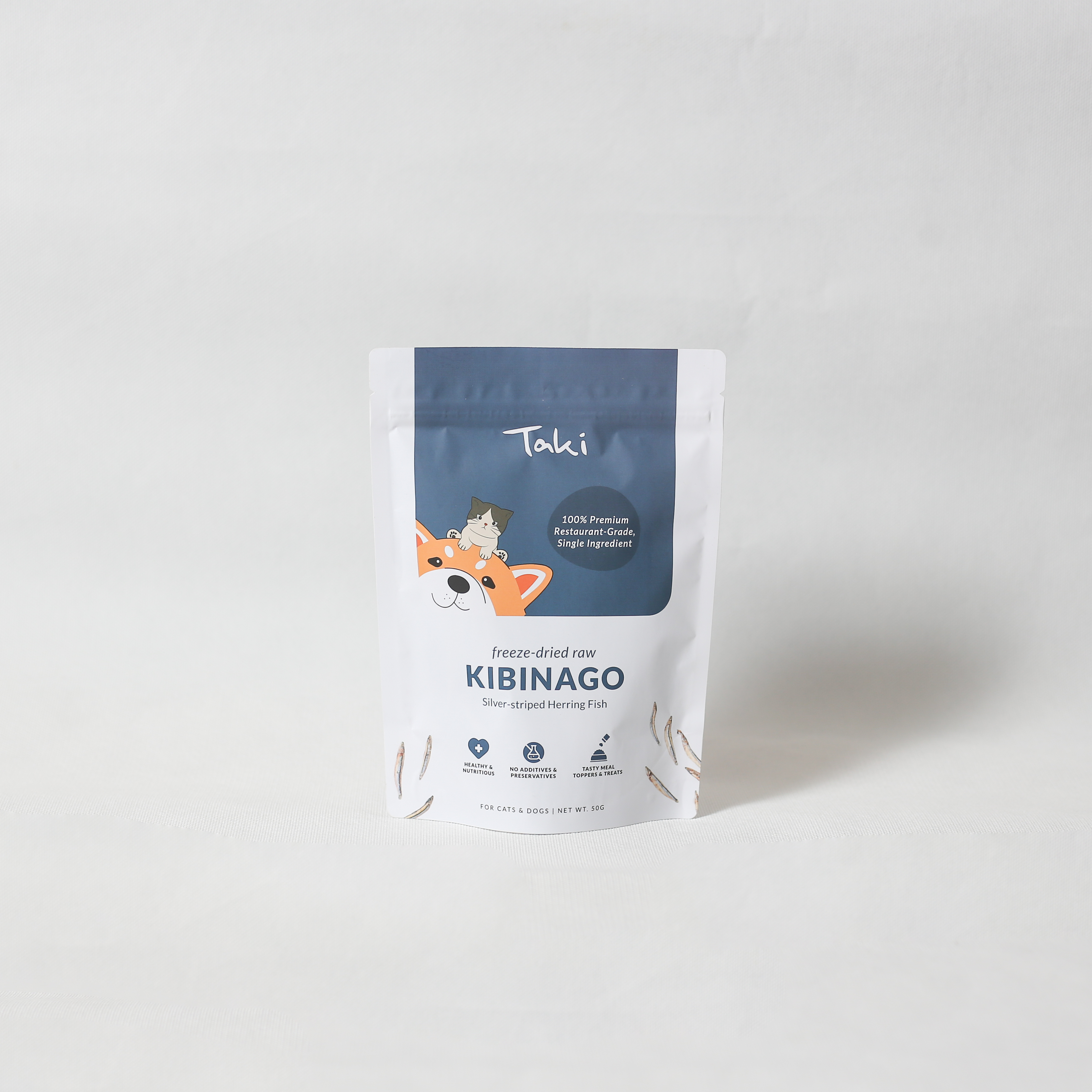 Taki Pets Kibinago Silver Herring (50g) Freeze Dried Omega 3 Skin Coat Treat for Dogs and Cats