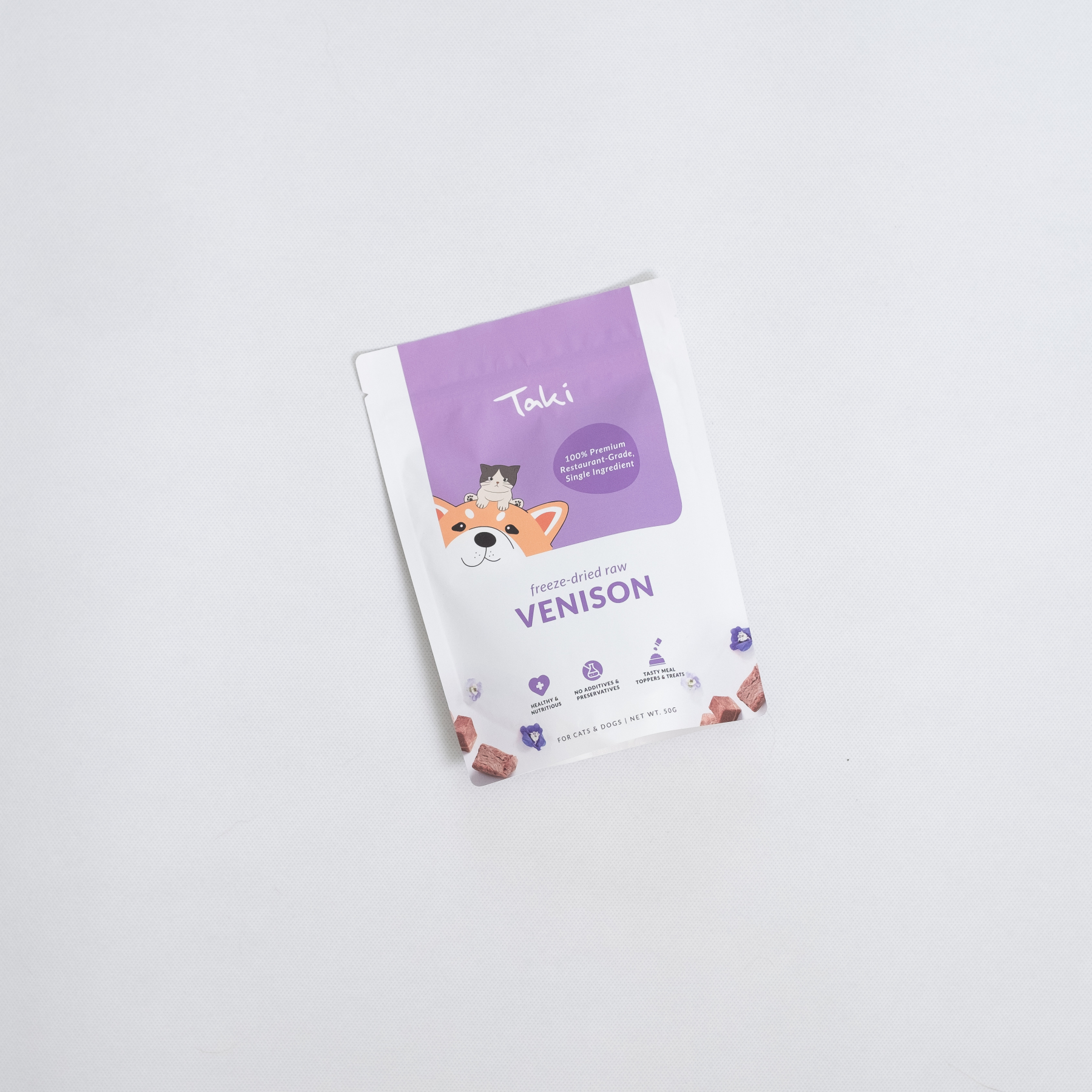 Taki Pets Venison (50g) Freeze Dried Novel Protein Allergy Friendly Treat for Dogs and Cats