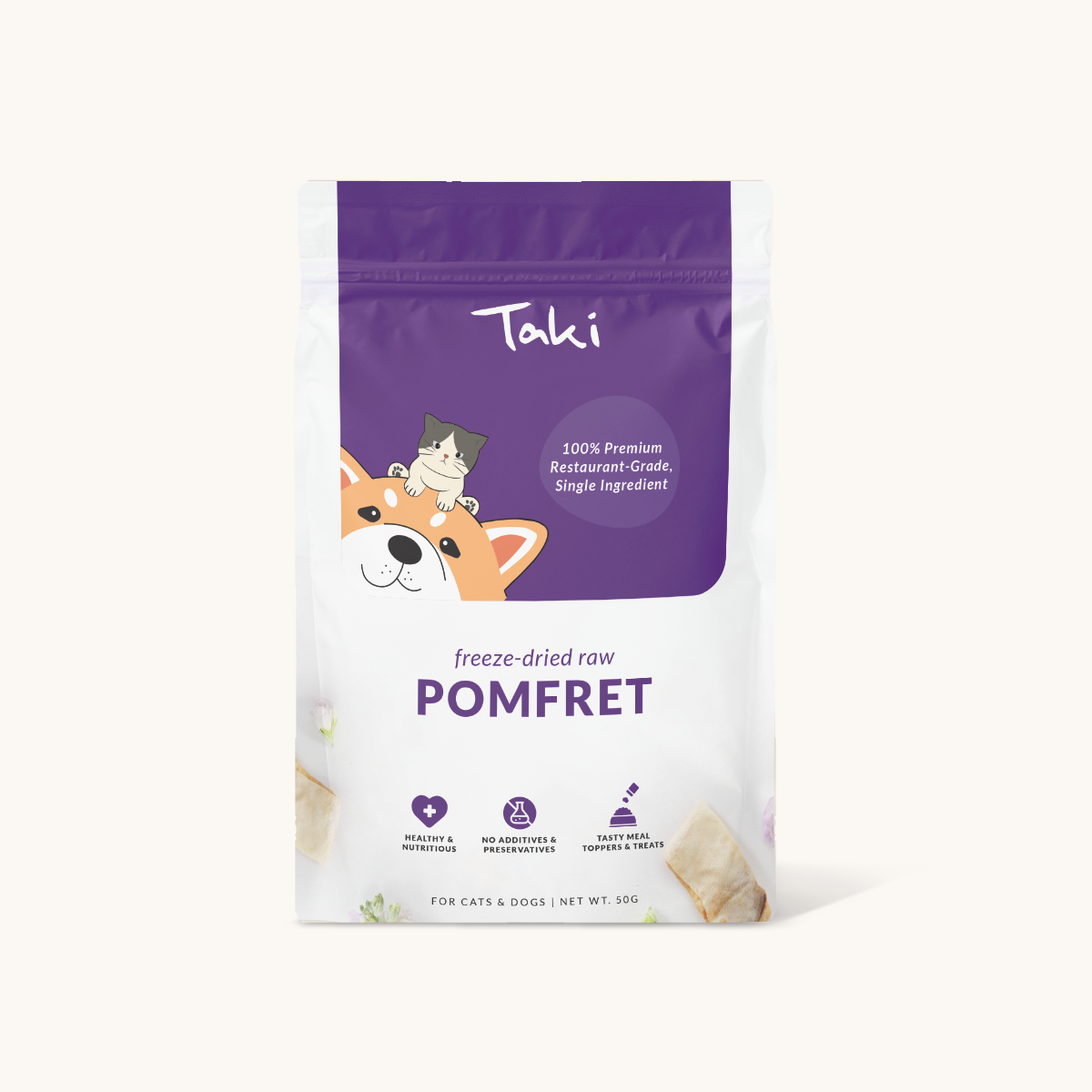 Taki Pets Pomfret 50g | Freeze-Dried Treats Whole Food Toppers For Dogs and Cats | Premium Pet Treats