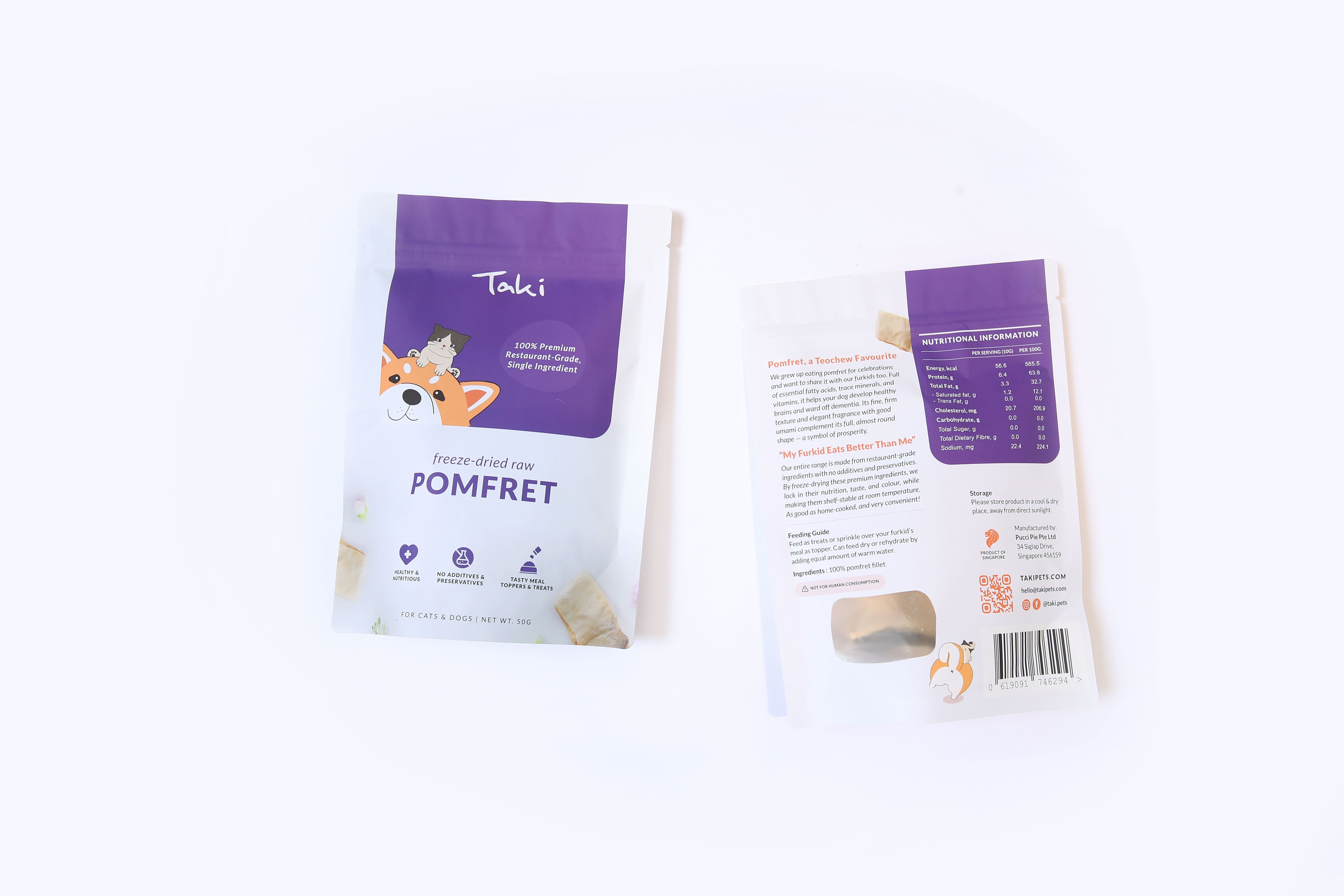 Taki Pets Pomfret 50g | Freeze-Dried Treats Whole Food Toppers For Dogs and Cats | Premium Pet Treats