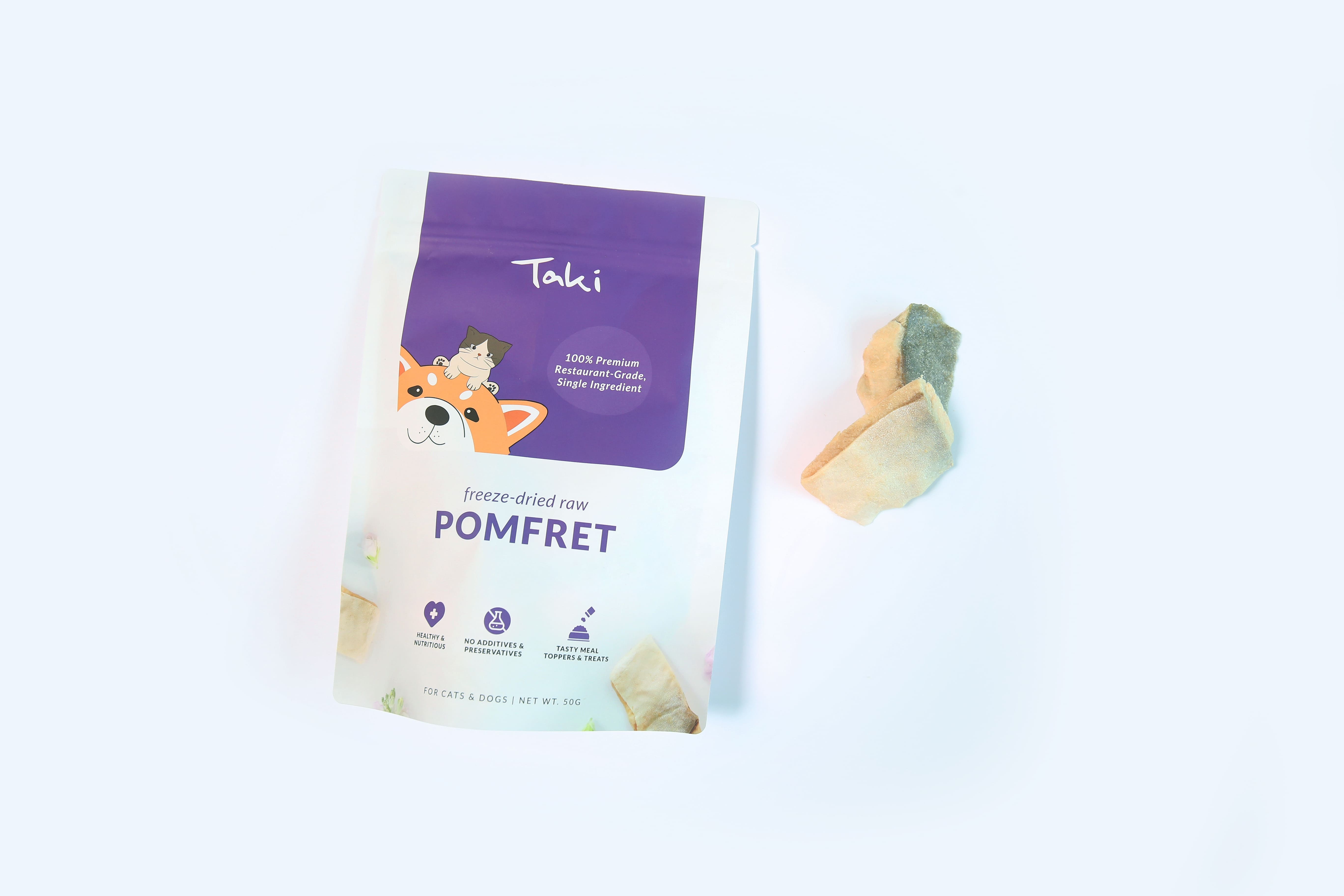 Taki Pets Pomfret 50g | Freeze-Dried Treats Whole Food Toppers For Dogs and Cats | Premium Pet Treats