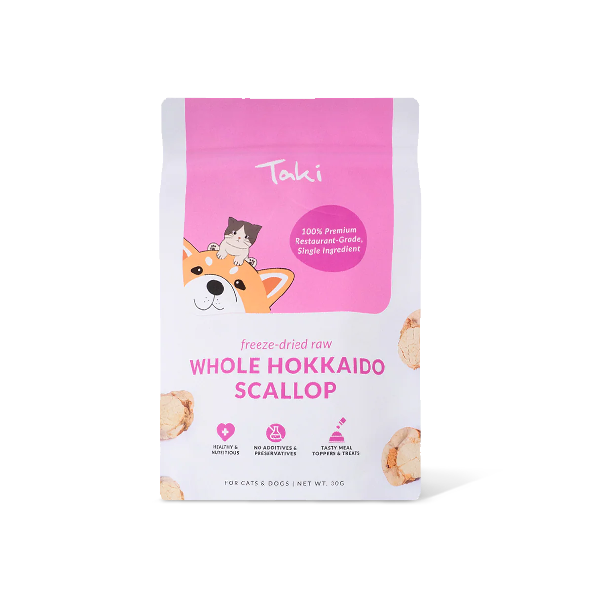 Taki Pets Hokkaido Scallop 30g  | Freeze-Dried Treats Whole Food Toppers For Dogs and Cats | Premium Pet Treats