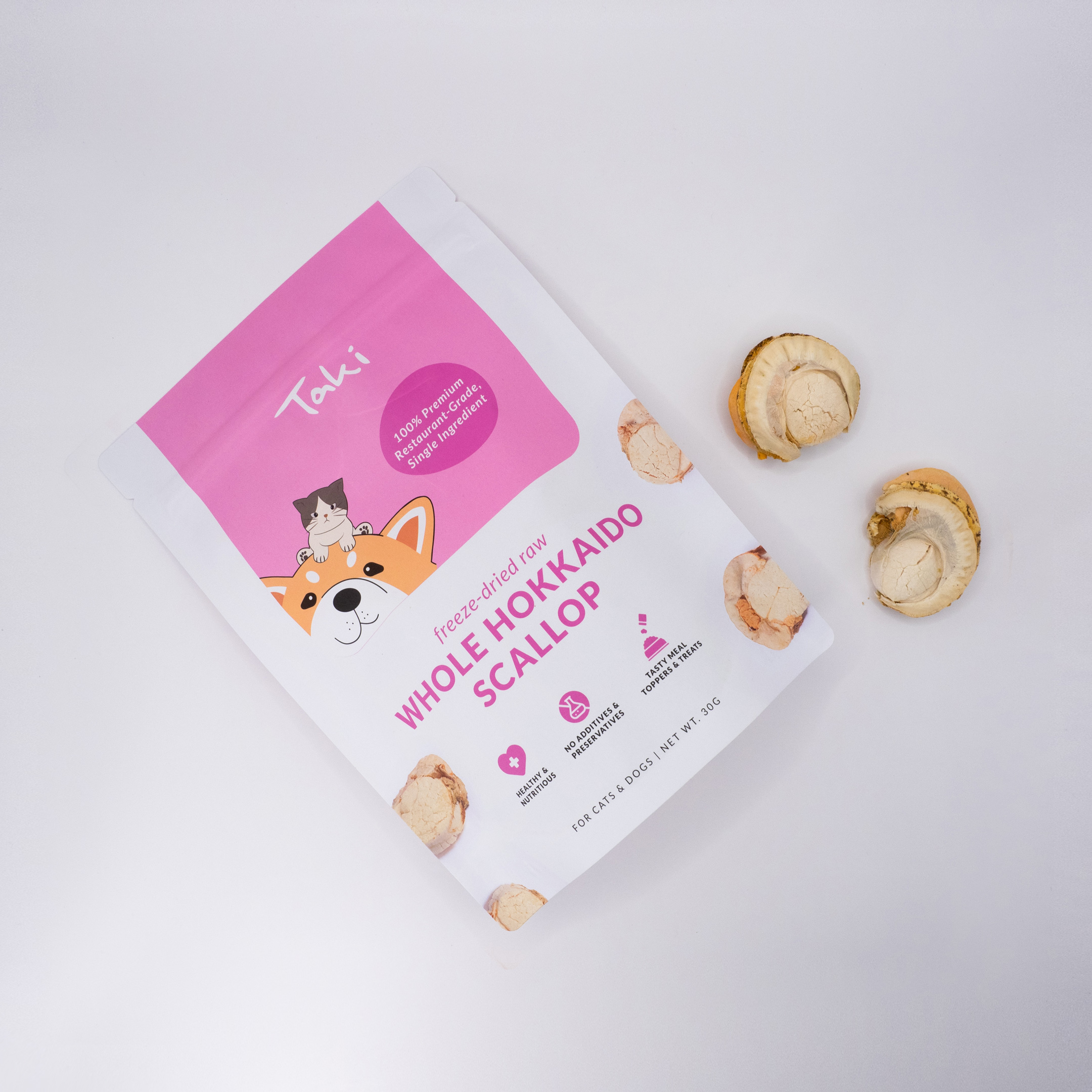 Taki Pets Hokkaido Scallop 30g  | Freeze-Dried Treats Whole Food Toppers For Dogs and Cats | Premium Pet Treats