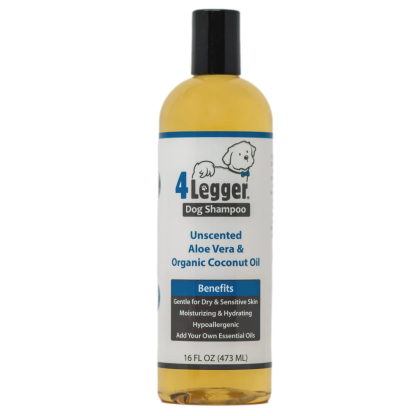 4Legger Unscented Aloe Vera Hypoallergenic Organic Food Standard Shampoo (16oz) | Ultra-Sensitive, Dry, Inflamed Skin Shampoo for Dogs and Cats