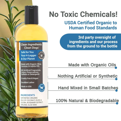 4Legger Unscented Aloe Vera Hypoallergenic Organic Food Standard Shampoo (16oz) | Ultra-Sensitive, Dry, Inflamed Skin Shampoo for Dogs and Cats