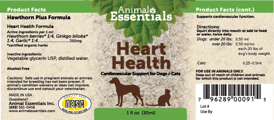 Animal Essentials Heart Health (1oz) | Heart Antioxidant Cardiovascular Support | Holistic Healthcare for Dogs & Cats