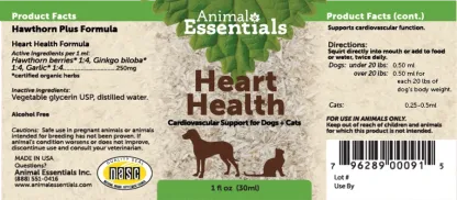 Animal Essentials Heart Health (1oz) | Heart Antioxidant Cardiovascular Support | Holistic Healthcare for Dogs & Cats