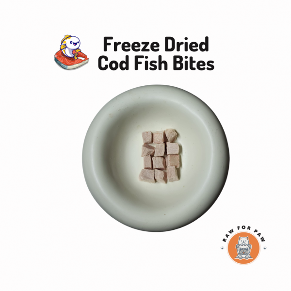 Raw for Paw Freeze Dried Wild-Caught Cod Fish Bites 50g | Freeze-Dried Treats Whole Food Toppers For Dogs and Cats | Premium Pet Treats