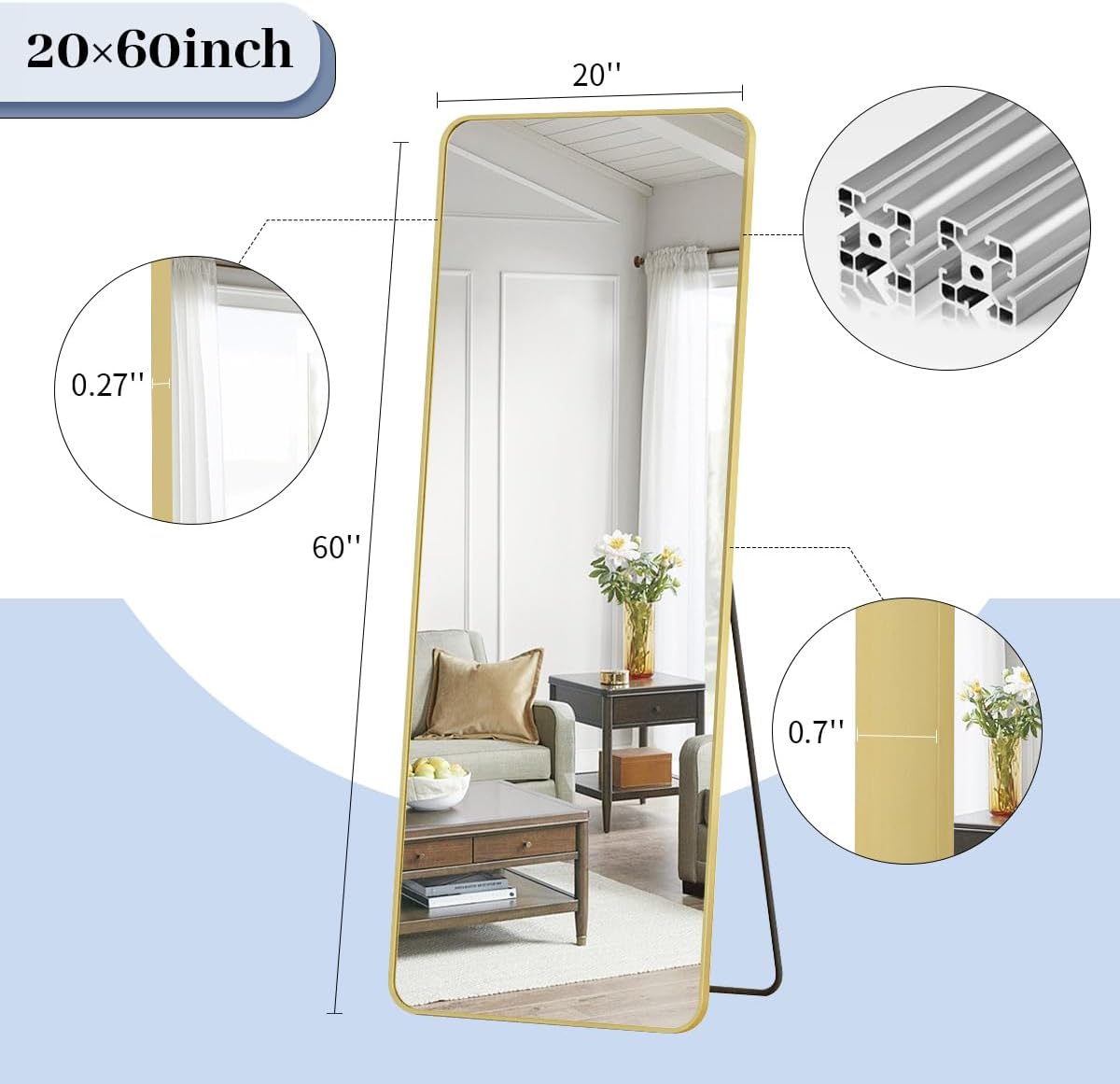 Large Full-Length Floor Mirror | Freestanding Dressing Mirror for Bedroom, Home, & Apparel Stores