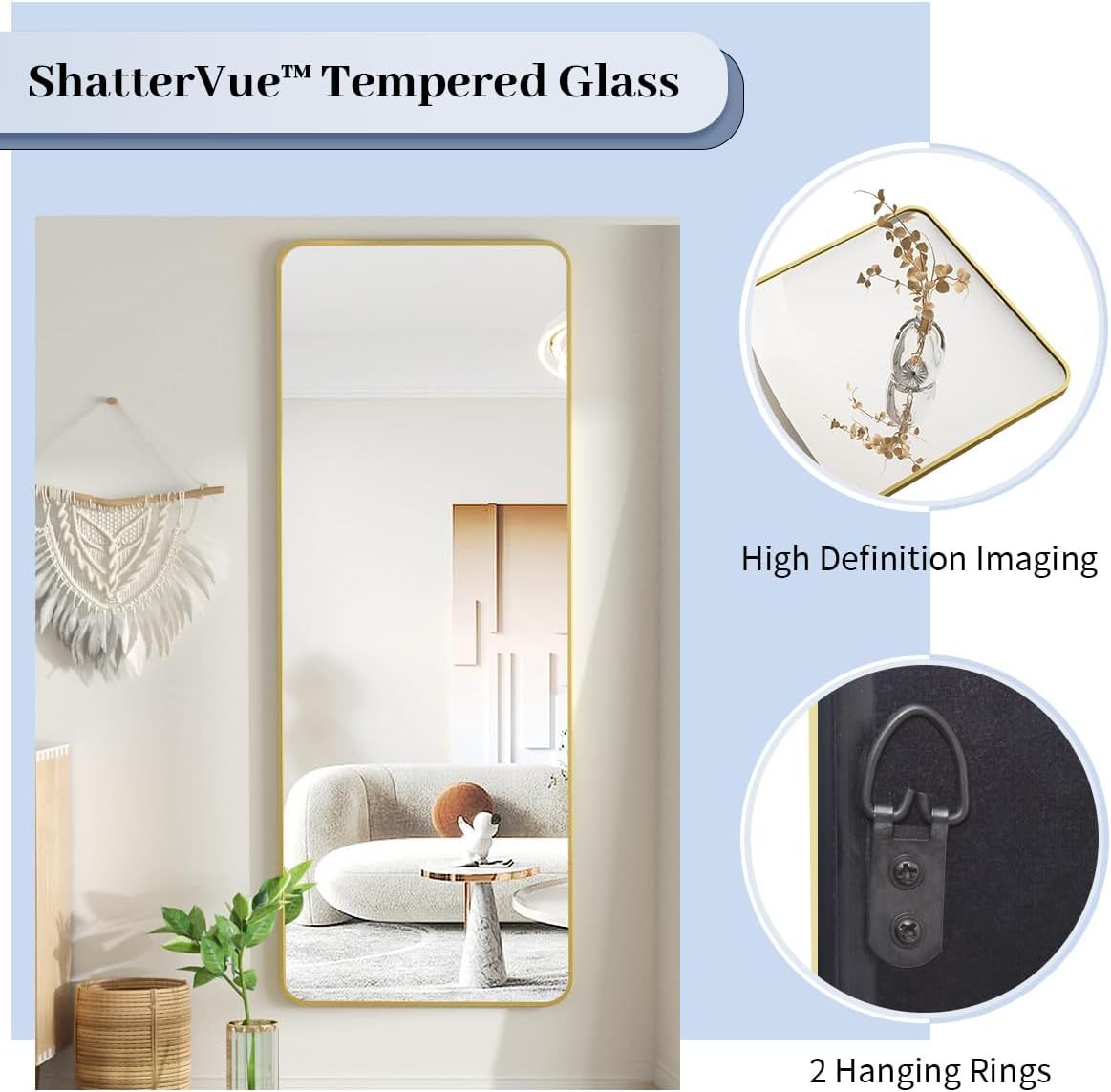 Large Full-Length Floor Mirror | Freestanding Dressing Mirror for Bedroom, Home, & Apparel Stores