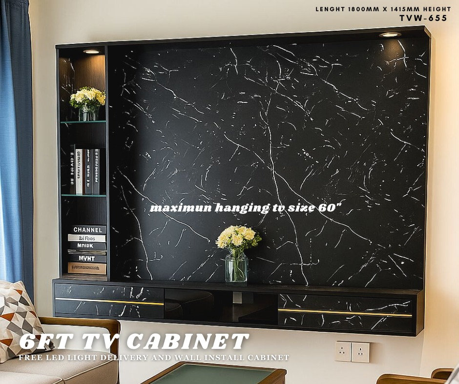 [Local] 6ft TV Hanging Cabinet GVI-655  With Led Light/Wall TV/Kabinet TV Gantung Dinding