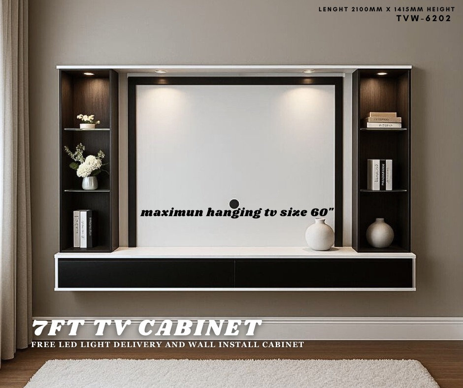 [Local] 7ft Tv hanging cabinet GVI-6202 With Display Box/Led Light/Kabinet TV Gantung Dinding