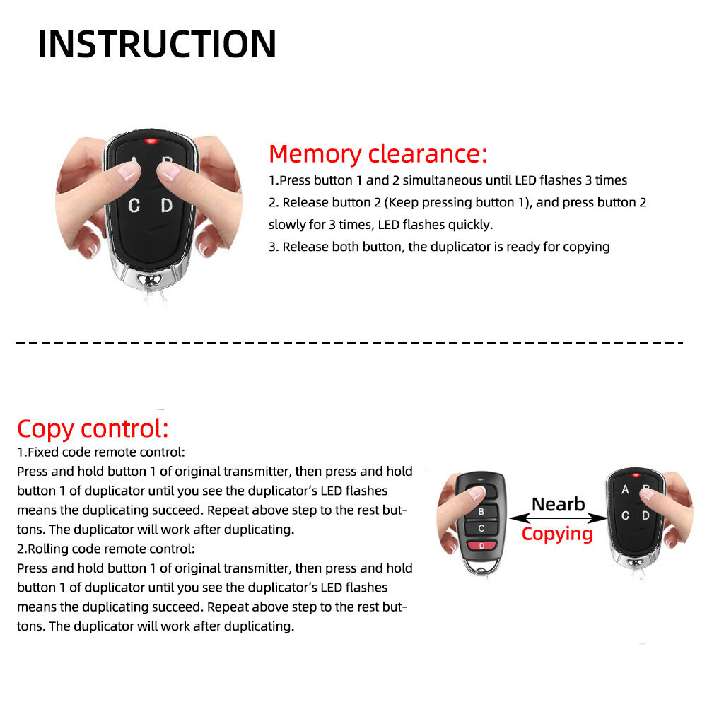 Kebidumei 433MHz Copy Remote Control Fixed Rolling Code Cloning Code ...
