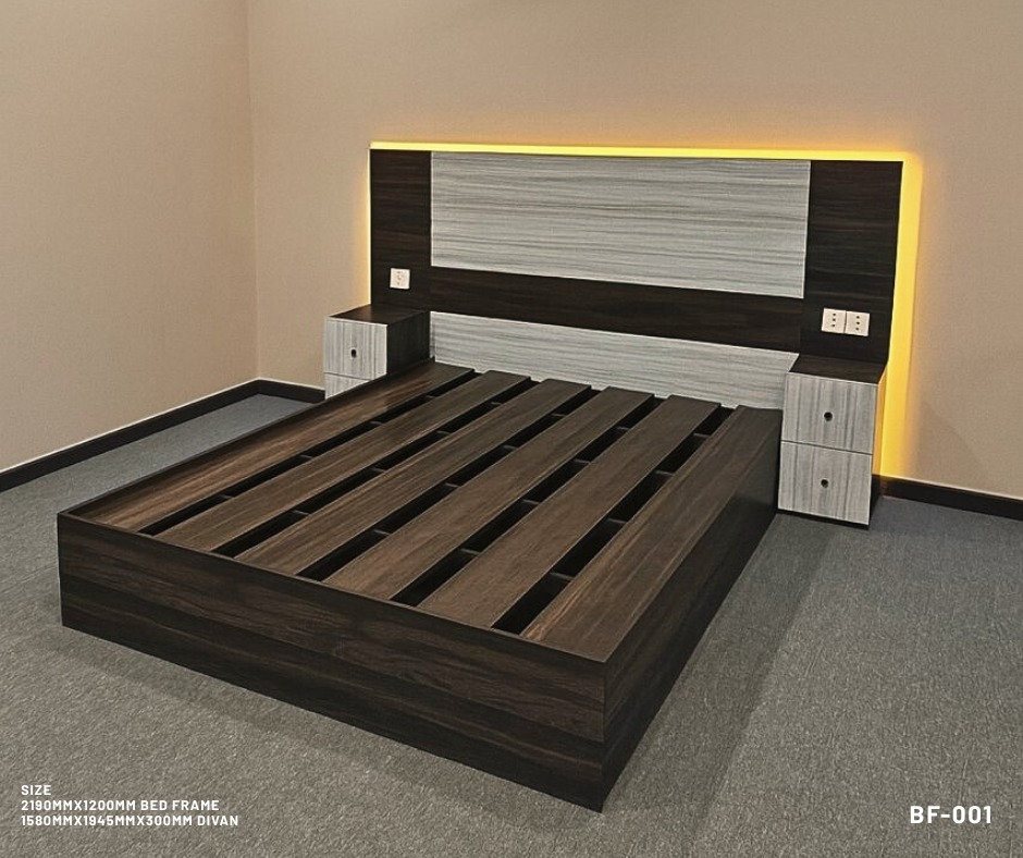 [LOCAL] Queen LED Bed Frame BF-001 All in 1 Bed Frame include:-  LED backlights headboard & divan Side Table Plug point