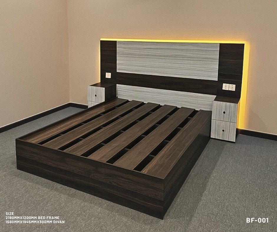 [LOCAL] Queen LED Bed Frame BF-001 All in 1 Bed Frame include:-  LED backlights headboard & divan Side Table Plug point