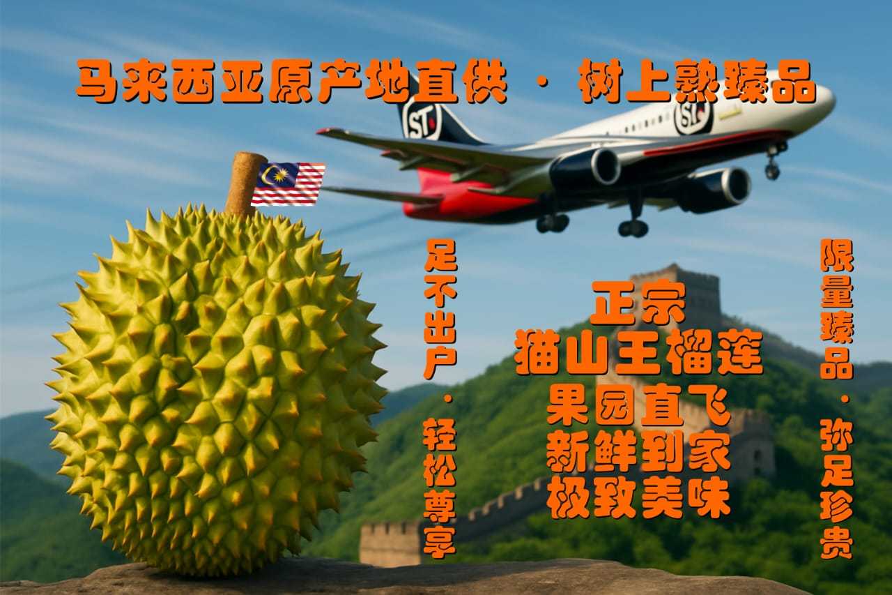 马来猫山王黑刺新鲜榴莲整颗1.5-2公斤顺丰直邮到中国