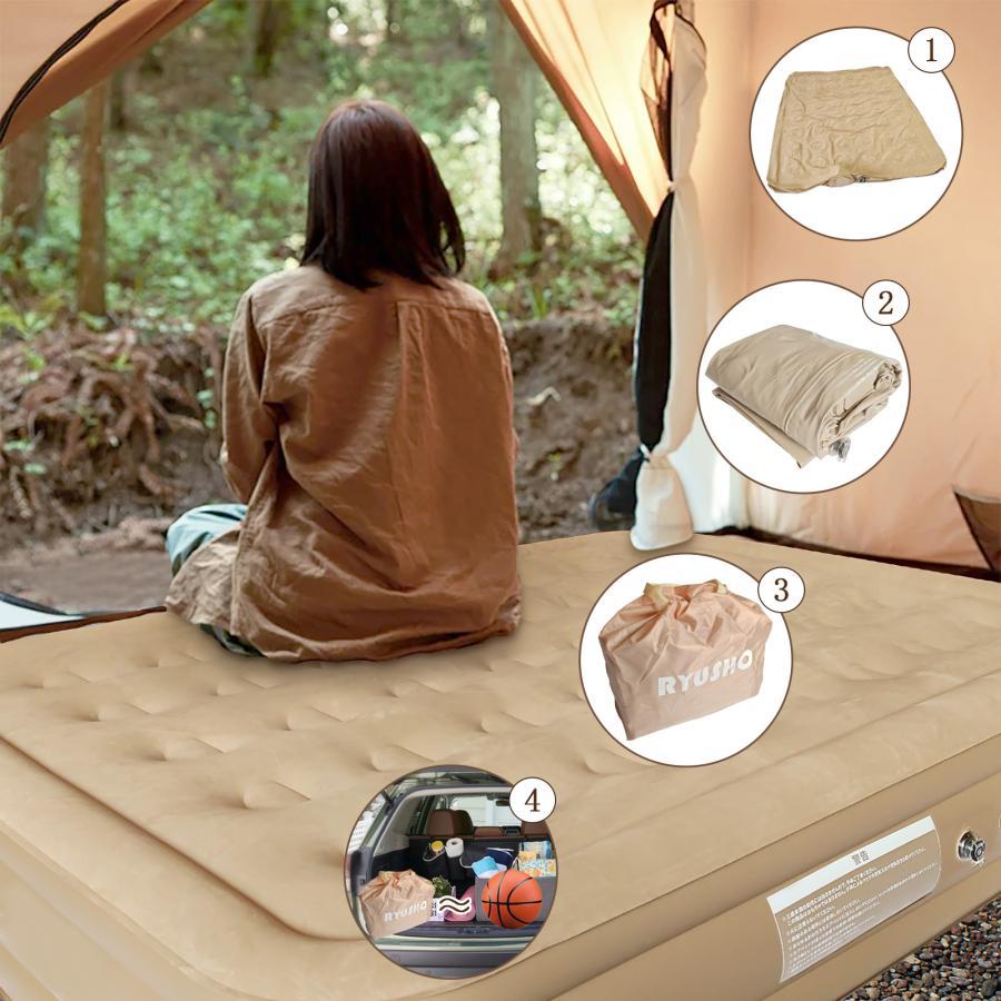 2024リニューアル エアーベッド 電動エアーマットダブルサイズ キャンプエアーベッド 電動ポンプ空気エアベッド PVC素材 折り畳み式 防災用  (ダブル厚さ40cm)