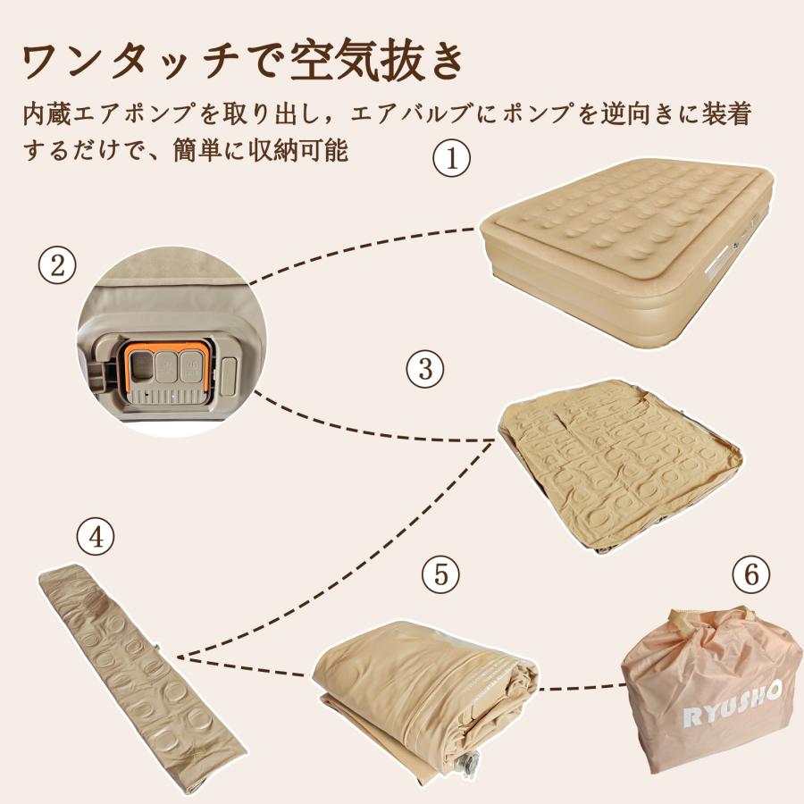 2024リニューアル エアーベッド 電動エアーマットダブルサイズ キャンプエアーベッド 電動ポンプ空気エアベッド PVC素材 折り畳み式 防災用  (ダブル厚さ40cm)