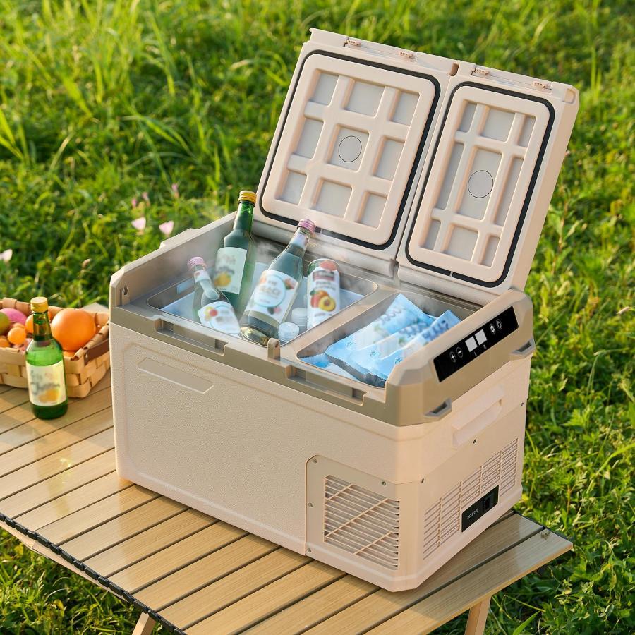 車載冷蔵庫 25l 小型 24v ポータブル冷蔵庫 2室 ポータブル冷凍庫 メモリー機能 AC/DC 20l 車内用 冷蔵庫