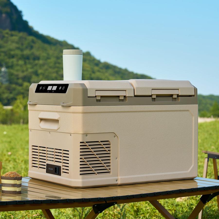 車載冷蔵庫 25l 小型 24v ポータブル冷蔵庫 2室 ポータブル冷凍庫 メモリー機能 AC/DC 20l 車内用 冷蔵庫