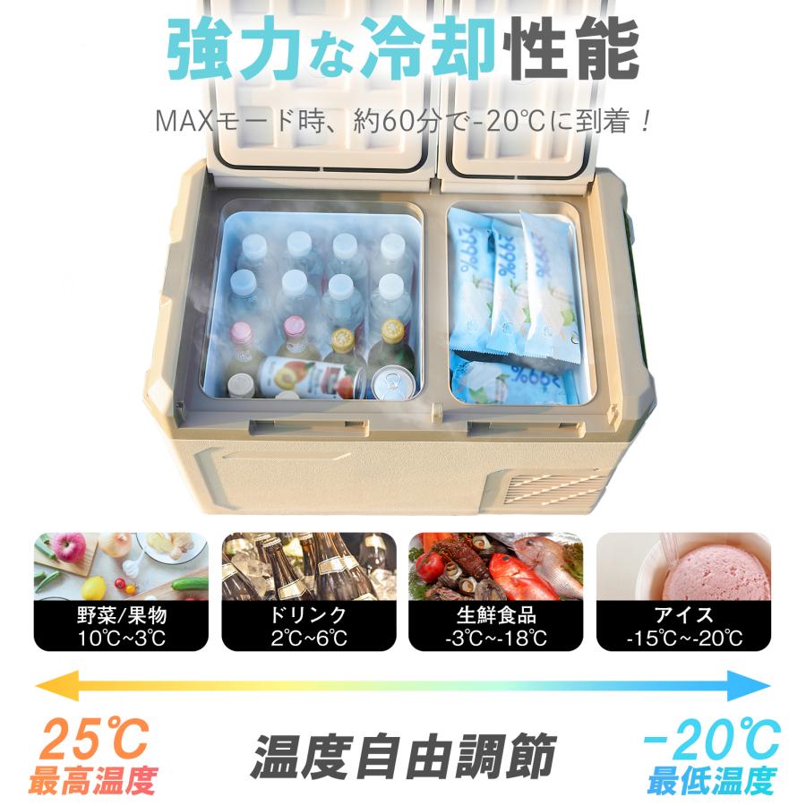 車載冷蔵庫 25l 小型 24v ポータブル冷蔵庫 2室 ポータブル冷凍庫 メモリー機能 AC/DC 20l 車内用 冷蔵庫