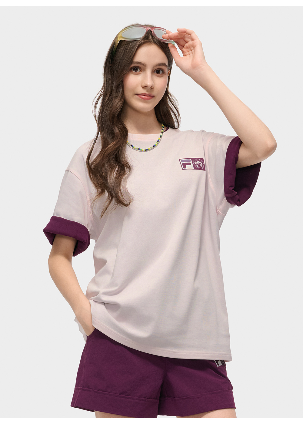 FILA FUSION  FUSION X MR DOODLE Unisex Short Sleeve T-shirt (Pink / Purple / White / Yellow)