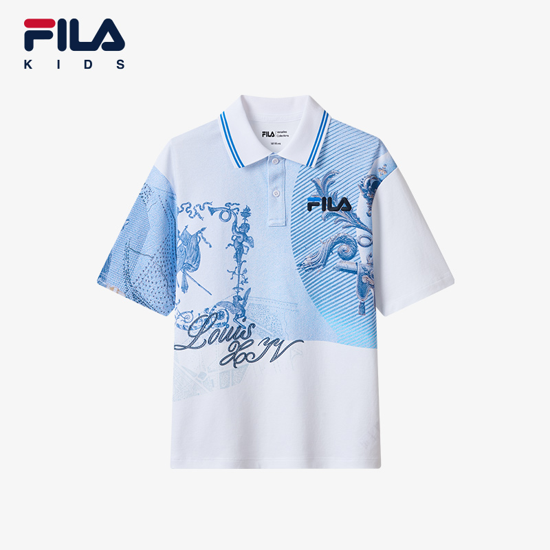 FILA KIDS WHITE LINE x RMN Boys' Short Sleeve T-shirt / Polo Tee  (Full Print in White and Blue)