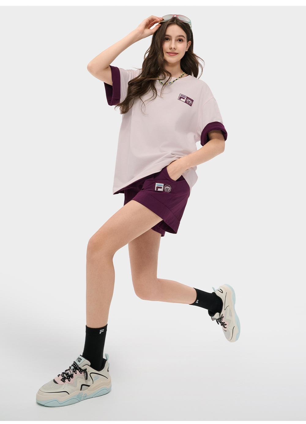 FILA FUSION  FUSION X MR DOODLE Unisex Short Sleeve T-shirt (Pink / Purple / White / Yellow)