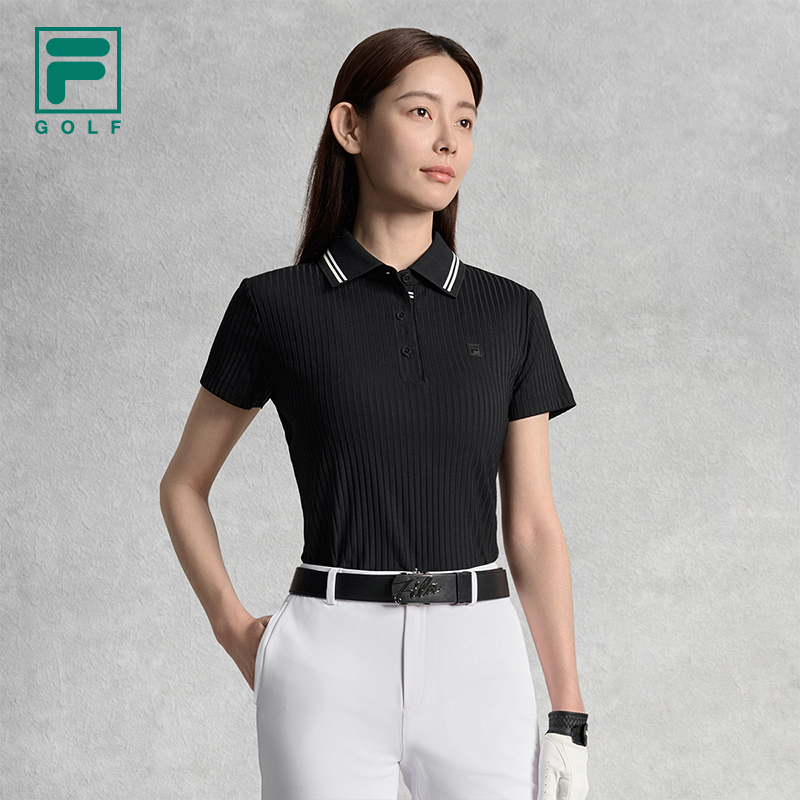 FILA CORE ATHLETICS GOLF ELITE GOLF CLUB Women Short Sleeve Polo (Black / Light Blue / White)