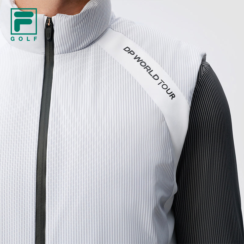 FILA CORE ATHLETICS GOLF DP WORLD TOUR MONOGRAM STRIPE Men Down Jacket Vest (White)