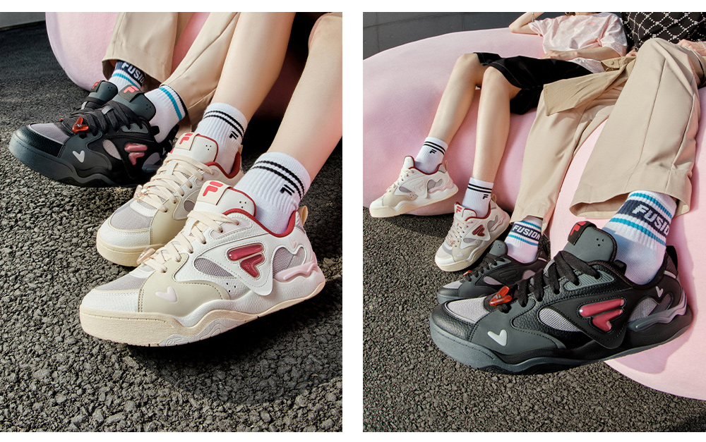[V-Day Edition] FILA FUSION KICK II Women & Men Skate Shoes (Valentine's Couple Sneakers - Black and White )