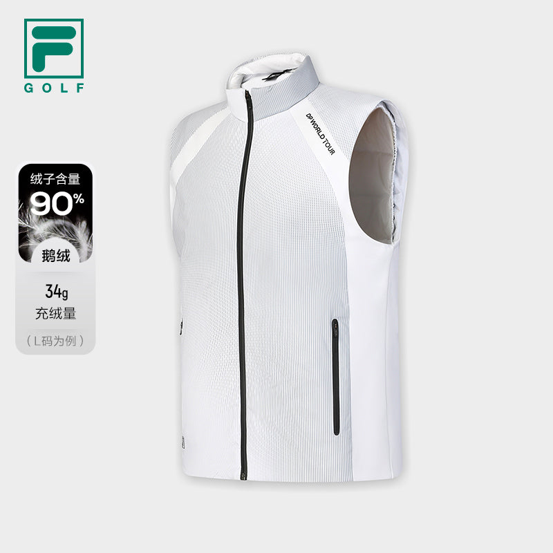 FILA CORE ATHLETICS GOLF DP WORLD TOUR MONOGRAM STRIPE Men Down Jacket Vest (White)