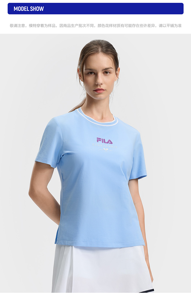 FILA CORE ATHLETICS TENNIS1 ART IN SPORTS Women Short Sleeve T-shirt (Light Blue / Navy / White)