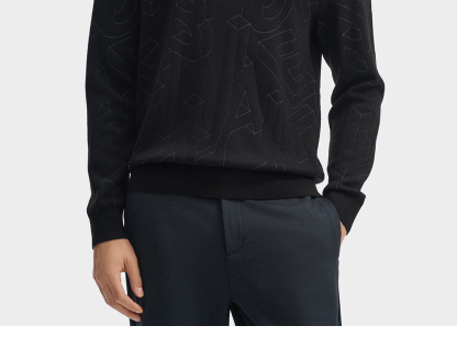 FILA CORE LIFESTYLE BLUE GEOMETRIC SNOW ART Men Knit Sweater (Black)