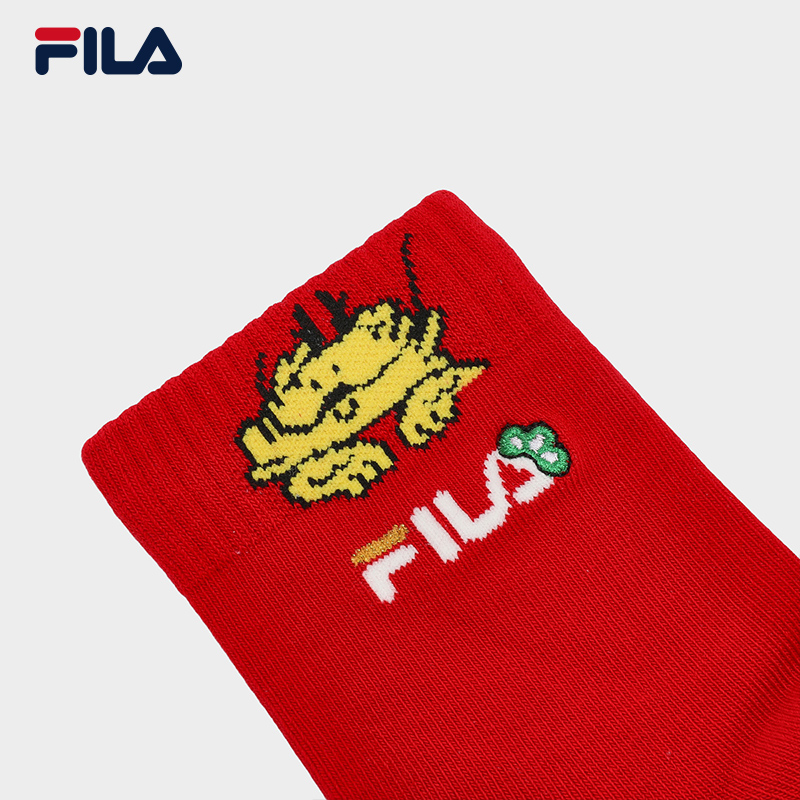 [ CNY Collection ] FILA CORE WHITE LINE FILA ORIGINALE Women's Middle Socks in Red