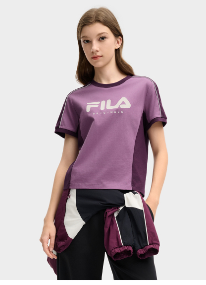 FILA CORE LIFESTYLE ORIGINALE VANGUARD EXPLORATION Women Short Sleeves T-Shirt (Purple / White)