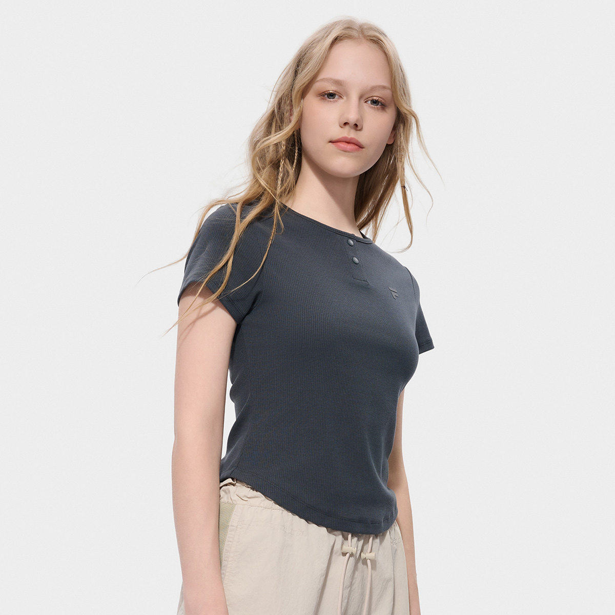 FILA FUSION INLINE Women Knitted Short Sleeve Top