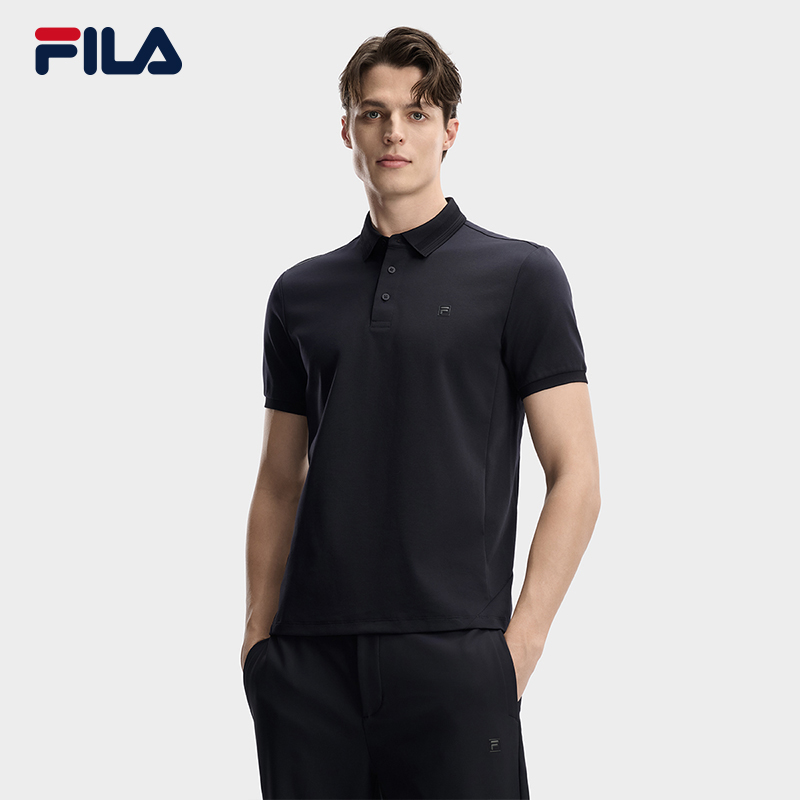 FILA CORE Men WHITE Knitted Short Sleeve Polo Shirt NAVY